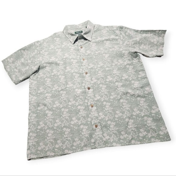 Orvis Men's Palm Print Short Sleeve Cotton Button Down Active Fit Shirt Green XL - Picture 4 of 9
